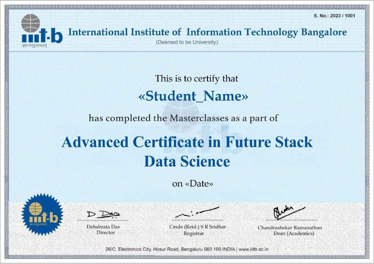 Sample Add-on IIIT-B Certificate for Future Stack Data Science and Gen AI